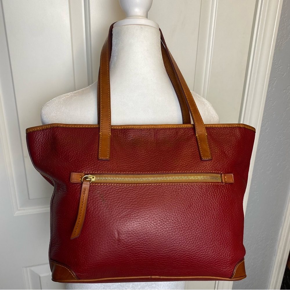 Dooney & Bourke Charleston shopper vintage 90s red pebbled leather tote bag - Picture 3 of 8